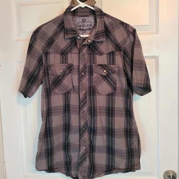 (652) Helix Men's Casual Short Sleeve Western Wear Shirt, Size: L Color: Grey - Picture 1 of 10